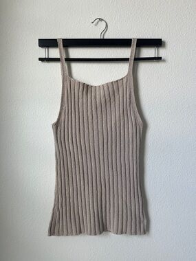 Zara Neutral Ribbed Knit Top